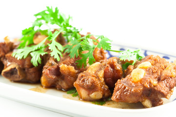 Pork ribs with sweet sauce  on white background