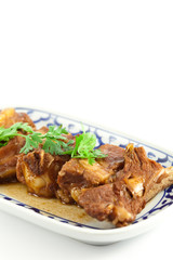 Pork ribs with sweet sauce  on white background