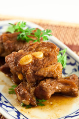 Pork ribs with sweet sauce  on white background