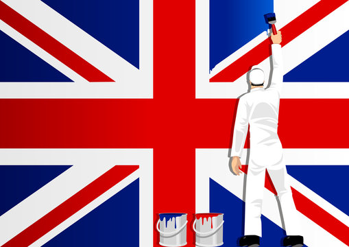 Illustration of a man figure painting the flag of United Kingdom