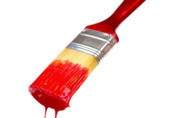 brush with bright red paint isolated on white
