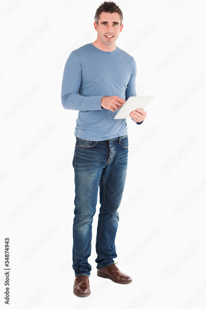 Poster Man with a tablet computer