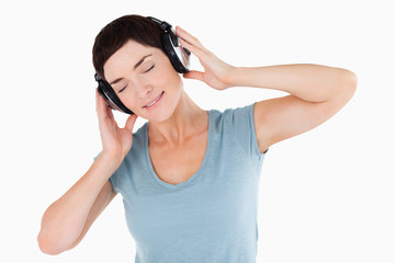 Close up of a woman enjoying some music