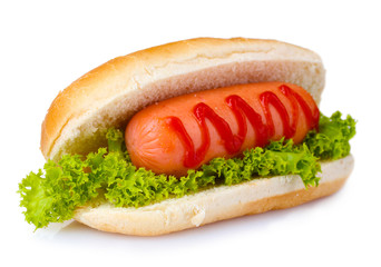 tasty hot dog isolated on white
