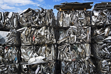 Stacked Bales of Crushed Metal