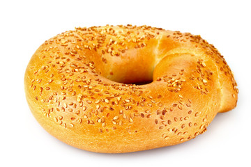 Tasty bagel with sesame seeds isolated on white