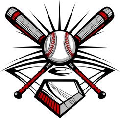 Baseball or Softball Crossed Bats with Ball Image Template
