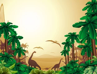 Stickers pour porte Zoo Dinosaures Jurassic Background-Dinosaurs Jurassic Landscape