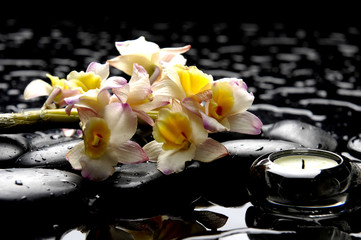 aromatherapy candle and zen stones with orchid