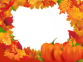 Naklejka na ściany i meble Background- pumpkins with fall leaves