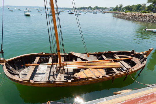 Ancient nautical sailing boat at the Historic Plymouth Harbor.