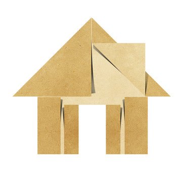 House origami recycled papercraft on white background
