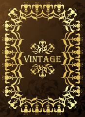 Vintage dark background with golden frame vector