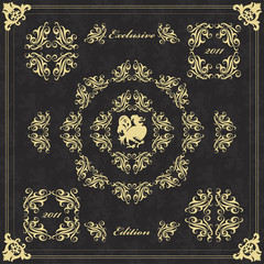 Vintage floral frames and elements illustration vector