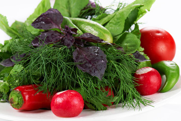 Fresh vegetables in a white plate