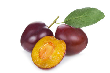 plums with leaf