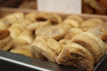 Dried figs on display at the market