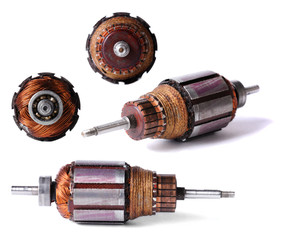 Rotor of electric motor, four view. Isolated on white