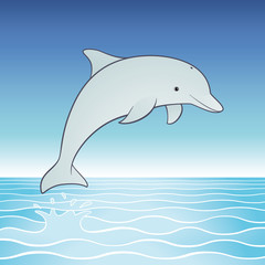 Personnage de dessin animé mignon dauphin sautant de vecteur