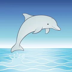 Foto auf Alu-Dibond Vektor niedliche springende Delphin-Cartoon-Figur © Diamond_Images