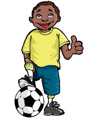 Cartoon of a black boy with a soccer ball