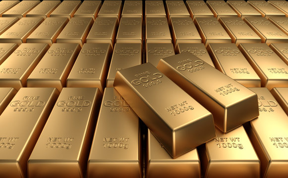 Stacked gold bars. High quality 3d render.