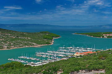 Marina in turquoise lagoon at Adriatic sea. Cres island - 34903398
