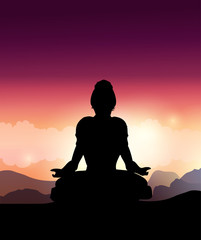 Woman Silhouette Doing Yoga  Meditation.Vector Illustration