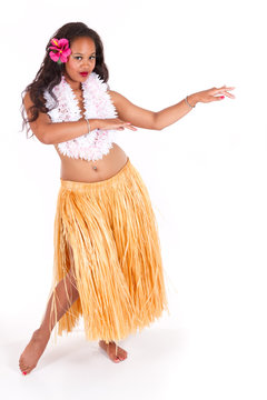 Hula dancer showing leg