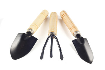 Shovels and rake