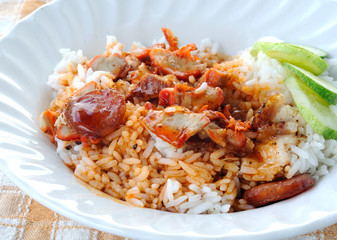 barbuced red pork in sauce with rice