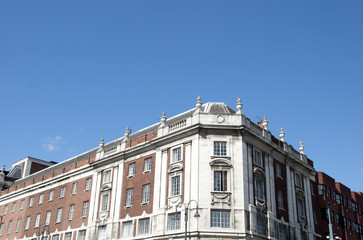 An Old Brick and Stone Bank Building in an English City