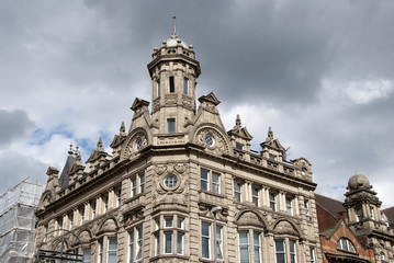 An ornate nineteenth century bank building in an english city