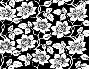 Papier Peint photo autocollant Fleurs noir et blanc Motif floral
