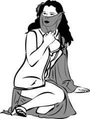 a sketch of a girl with a veil on his face