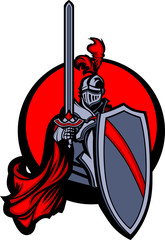 Chevalier médiéval avec mascotte de vecteur d& 39 épée et de bouclier