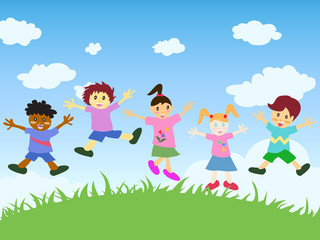 Obraz na płótnie Canvas happy kids jumping