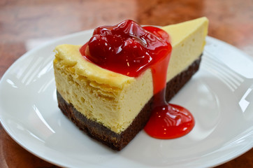 Cherry cheese cake in the plate