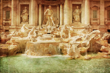Trevi Fountain (Fontana di Trevi) in grunge and retro style. Rom
