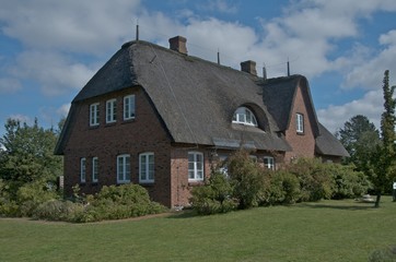 Fototapeta na wymiar prywatny dom z dachem krytym strzechą z ogrodem