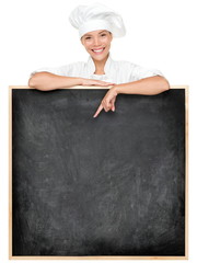 Chef showing menu sign