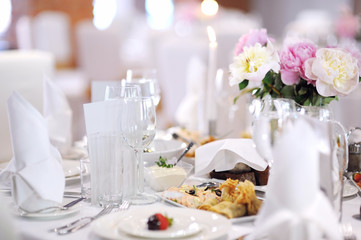 Table set for an event party or wedding reception