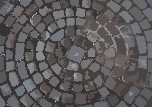 A circular square stones tiles background.