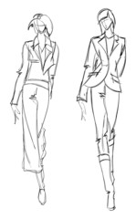 SKETCH. fashion girl. Hand-drawn fashion model. Vector illustrat