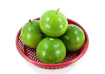 Lime in a red basket.