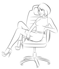 Beautiful business women sits in a chair in office