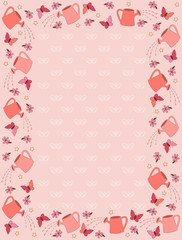 Vintage background with watering-can, butterfly and flowers