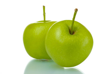 ripe green apples isolated on white