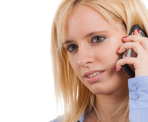 Blonde woman talking on the phone