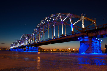 Railway bridge at night